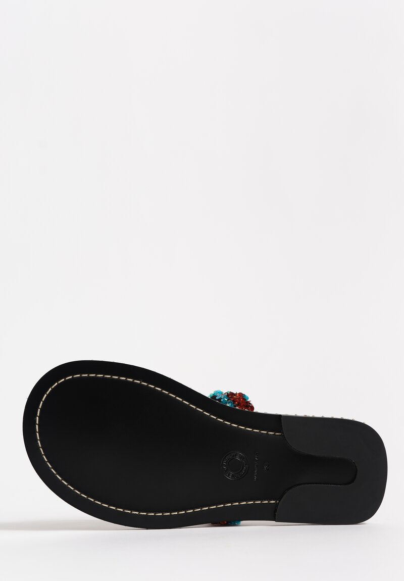 Dries Van Noten Polished Lamb Leather & Sequin Embellished Thong Sandals in Mahogany Brown & Turquoise
