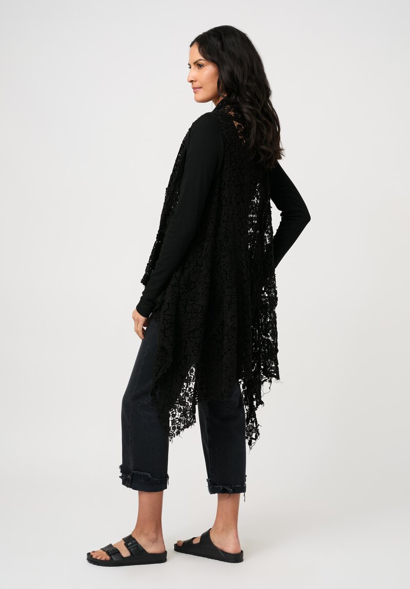 Rundholz DIP Cotton Distressed Lace & Rib Knit Cardigan in Black Gloss