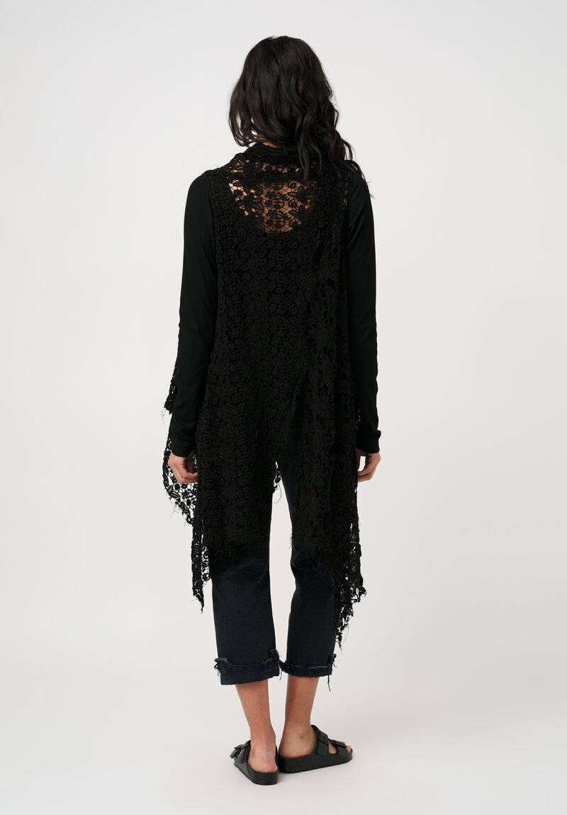 Rundholz DIP Cotton Distressed Lace & Rib Knit Cardigan in Black Gloss