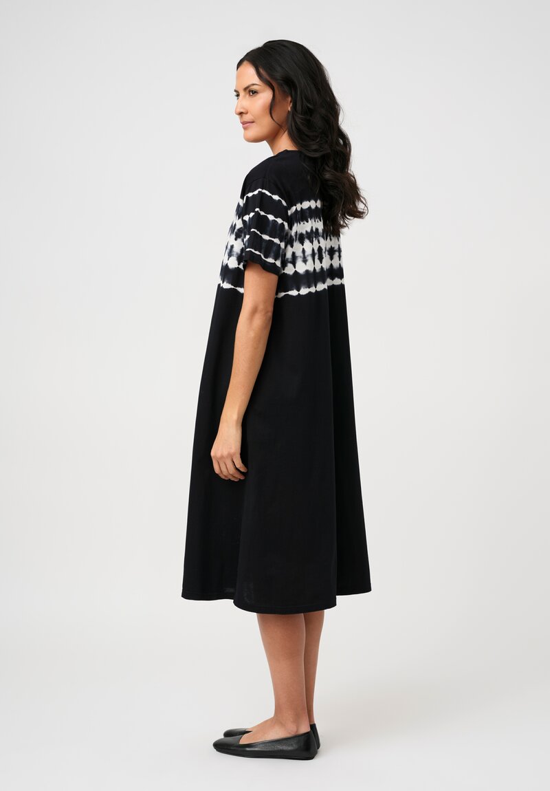 Suzusan Giza Cotton Jersey Nuisuji Shibori River Short Sleeve Dress