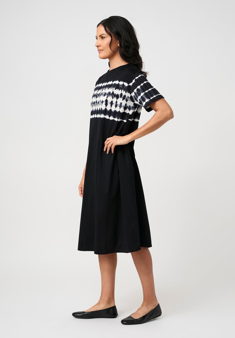 Suzusan Giza Cotton Jersey Nuisuji Shibori River Short Sleeve Dress