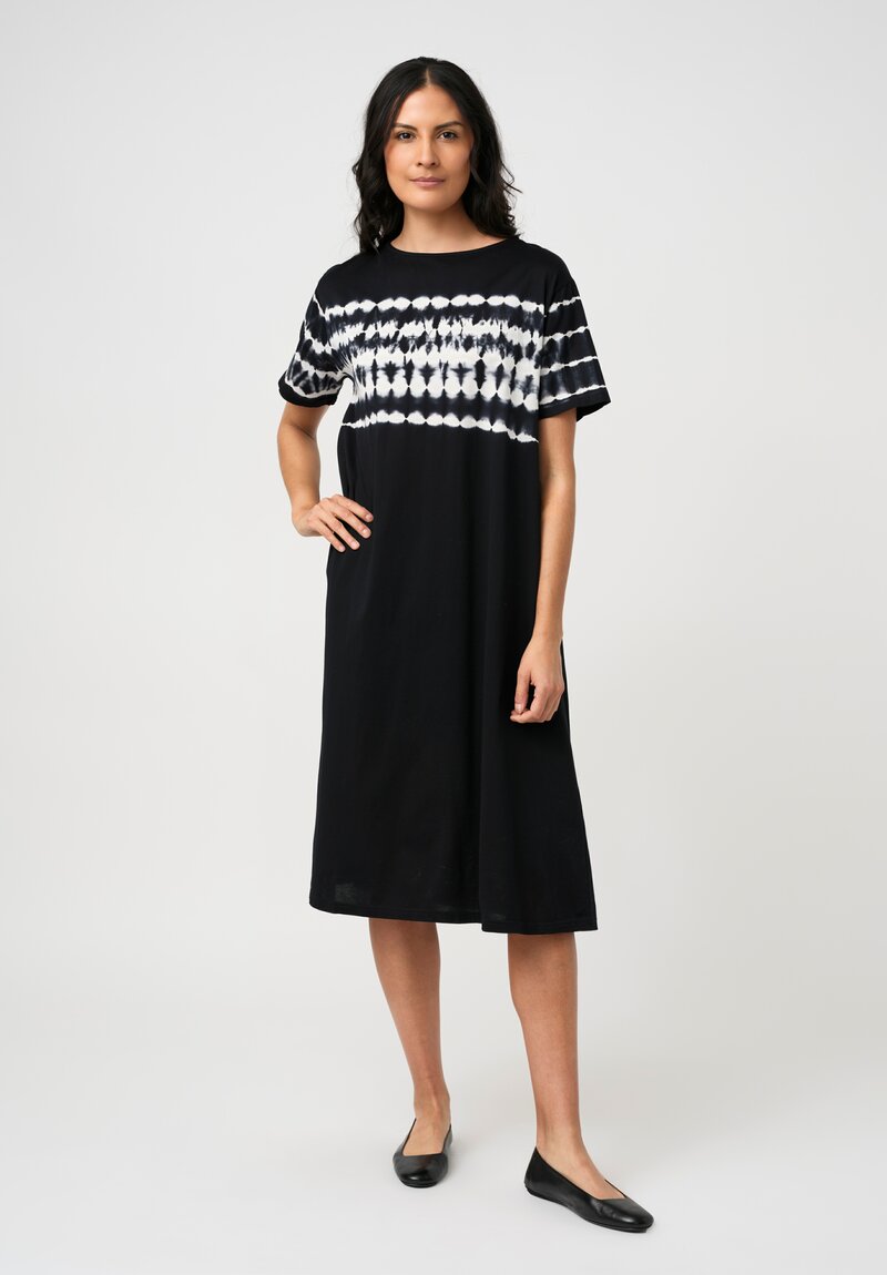 Suzusan Giza Cotton Jersey Nuisuji Shibori River Short Sleeve Dress