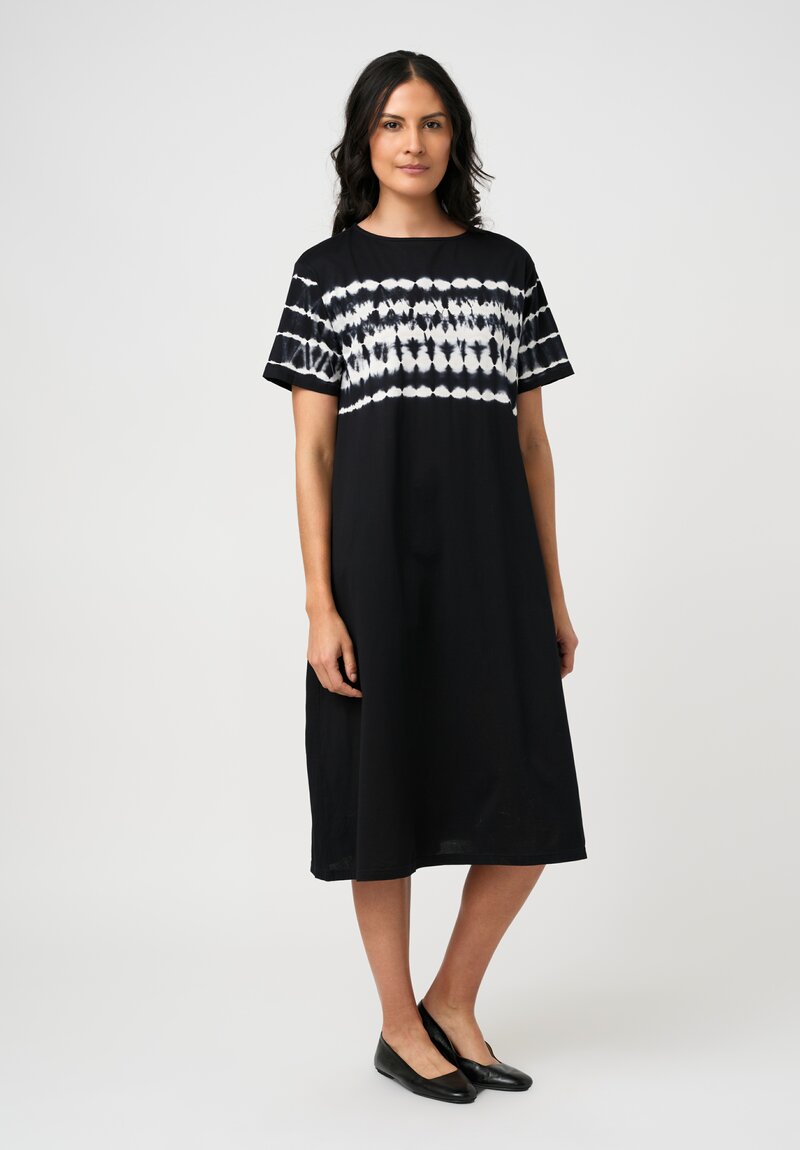Suzusan Giza Cotton Jersey Nuisuji Shibori River Short Sleeve Dress