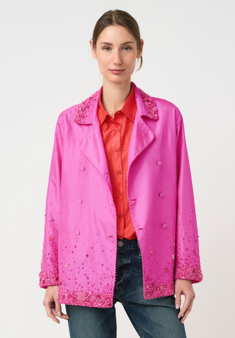 Péro Silk & Gemstone Ombré Double-Breasted Jacket in Magenta Pink