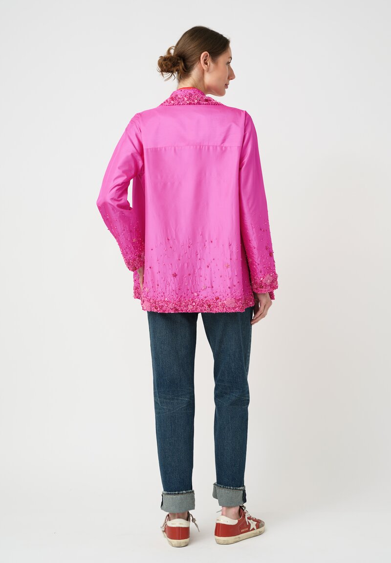 Péro Silk & Gemstone Ombré Double-Breasted Jacket in Magenta Pink