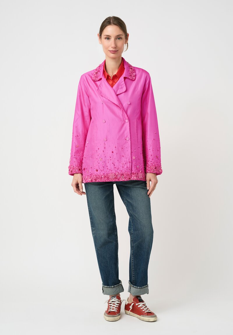 Péro Silk & Gemstone Ombré Double-Breasted Jacket in Magenta Pink