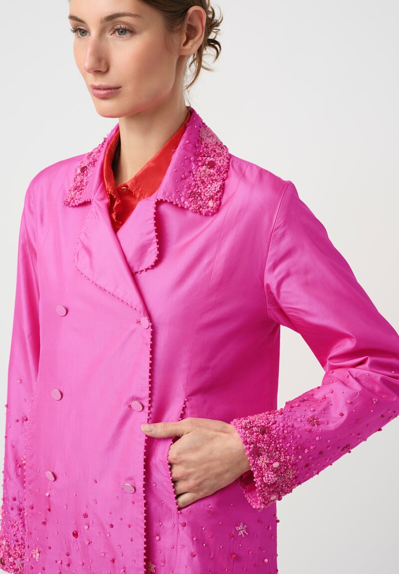 Péro Silk & Gemstone Ombré Double-Breasted Jacket in Magenta Pink