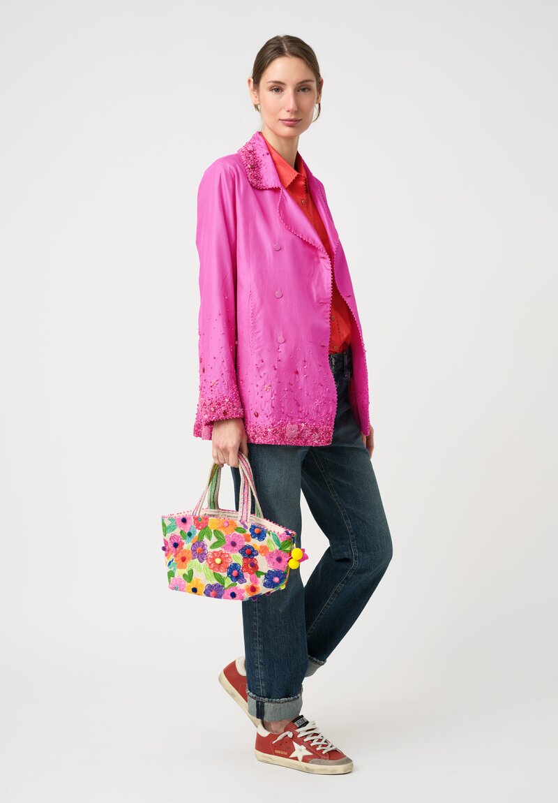 Péro Silk & Gemstone Ombré Double-Breasted Jacket in Magenta Pink