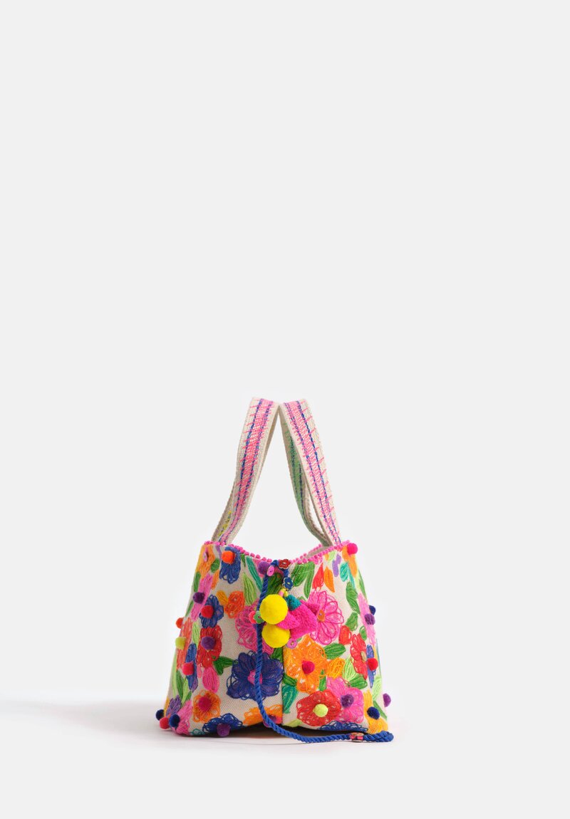 Péro Woven Cotton Floral Embroiderd Mini Tote Bag Natural & Multicolor