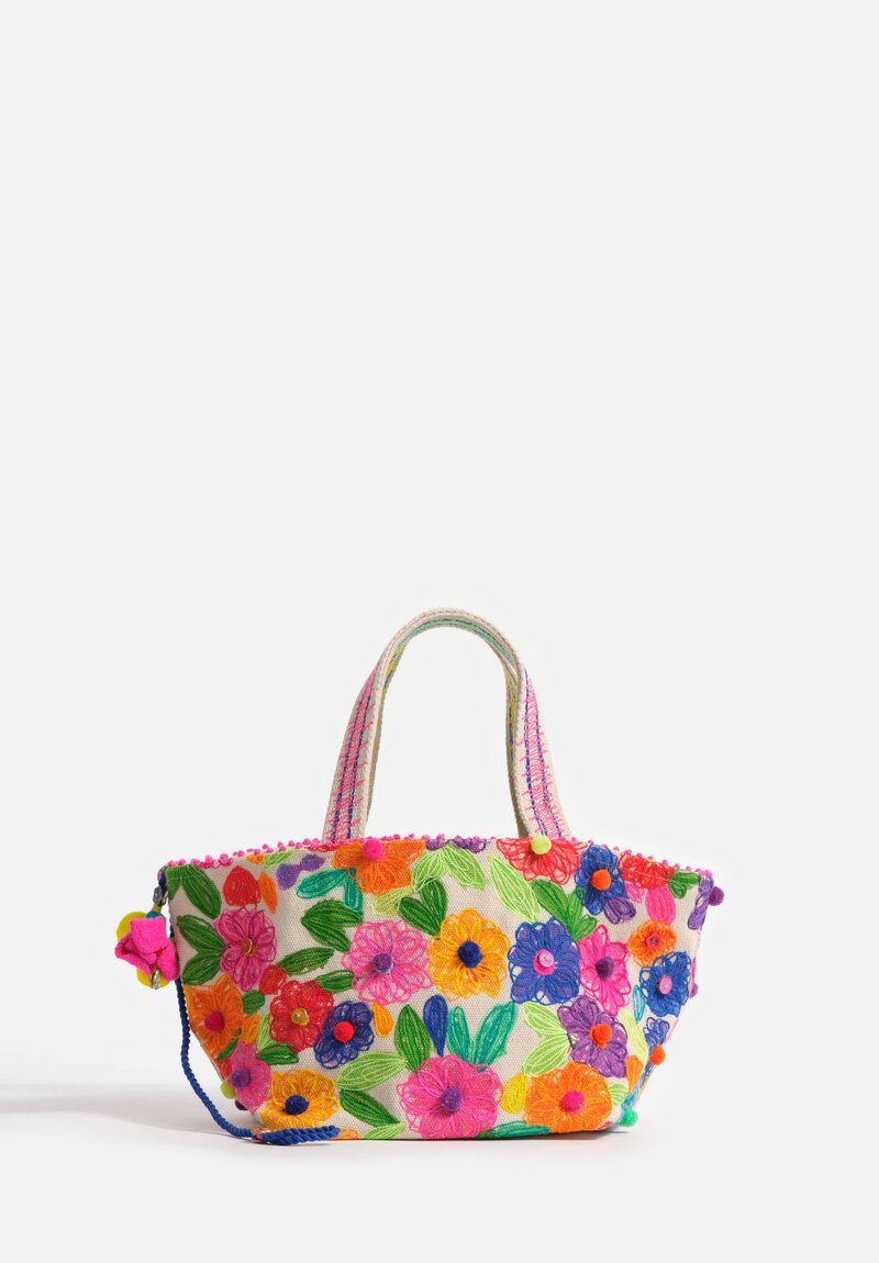 Péro Woven Cotton Floral Embroiderd Mini Tote Bag Natural & Multicolor