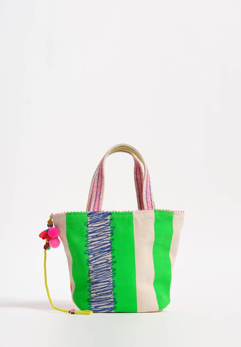 Péro Woven Cotton Canvas Multi Stripe Mini Tote Bag Natural & Multicolor