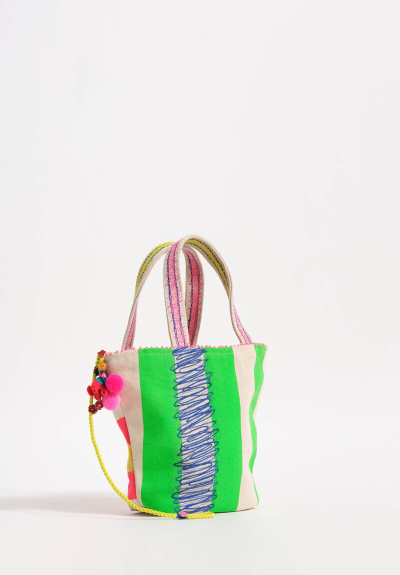 Péro Woven Cotton Canvas Multi Stripe Mini Tote Bag Natural & Multicolor
