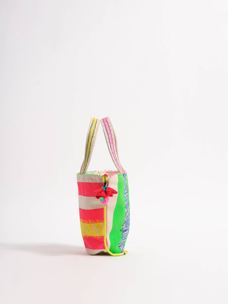 Péro Woven Cotton Canvas Multi Stripe Mini Tote Bag Natural & Multicolor