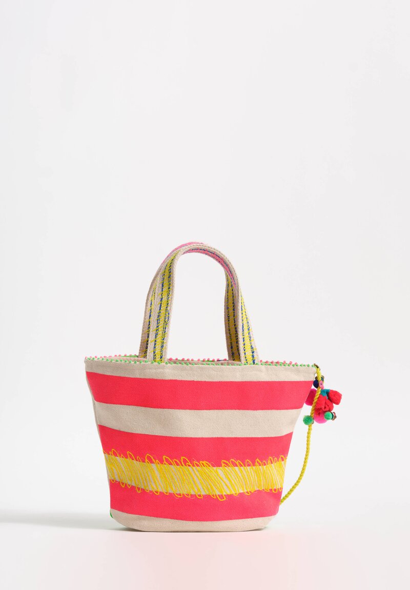 Péro Woven Cotton Canvas Multi Stripe Mini Tote Bag Natural & Multicolor