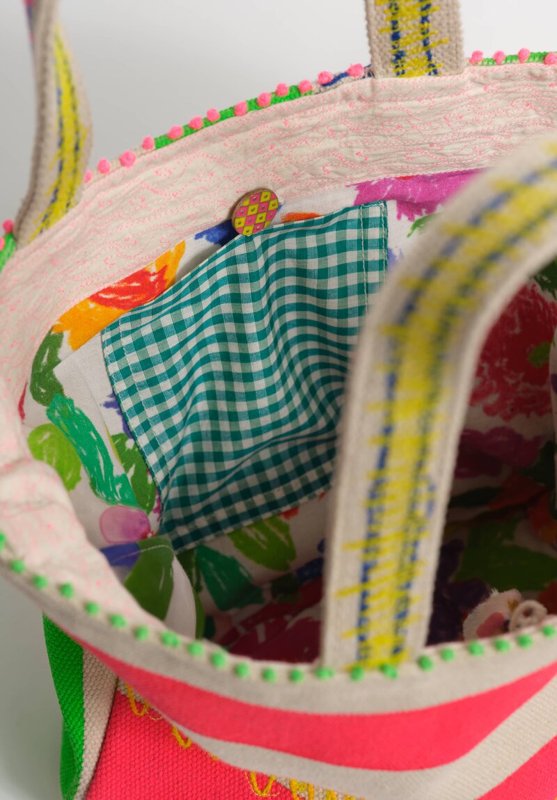 Péro Woven Cotton Canvas Multi Stripe Mini Tote Bag Natural & Multicolor