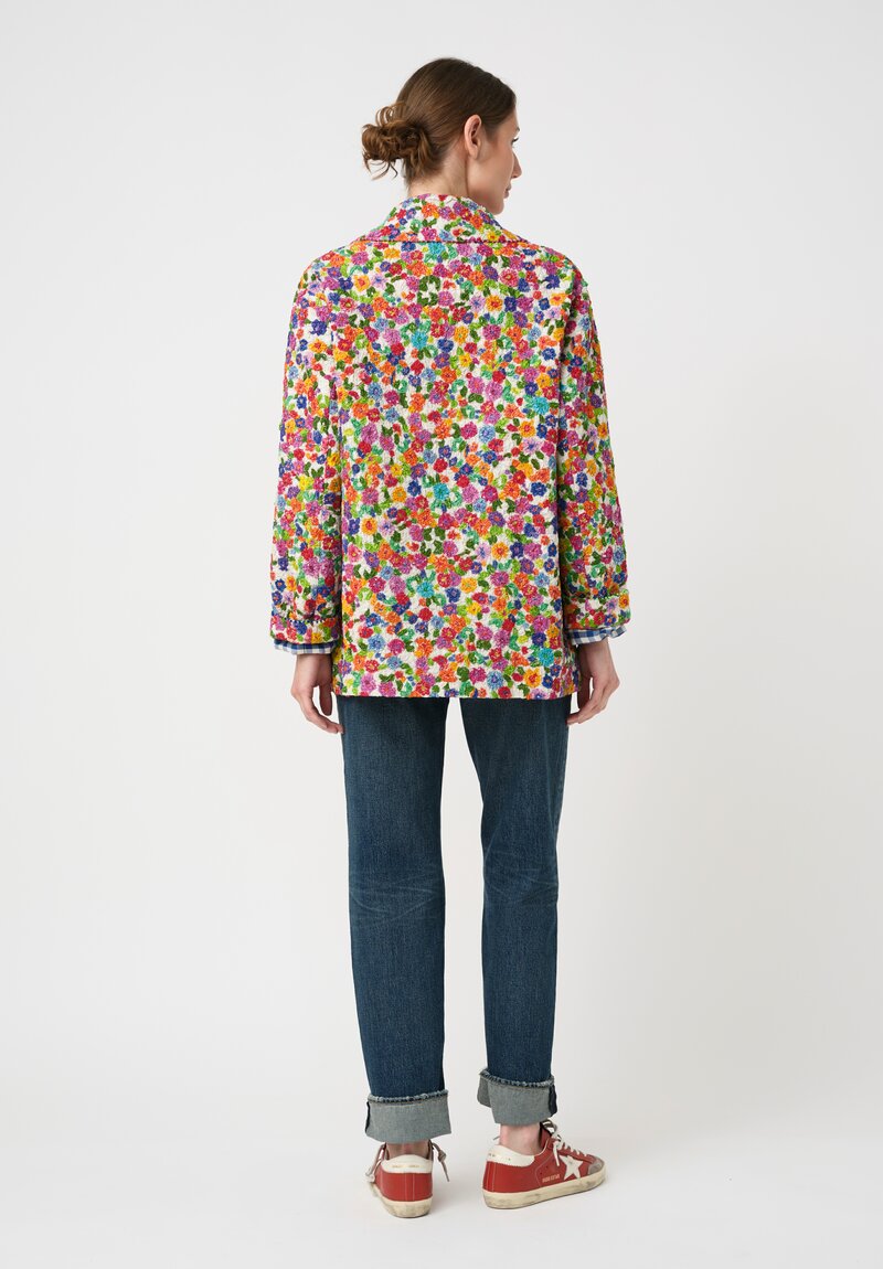 Péro Cotton & Silk Smocked Floral Pattern Coat in Red, Green & Blue