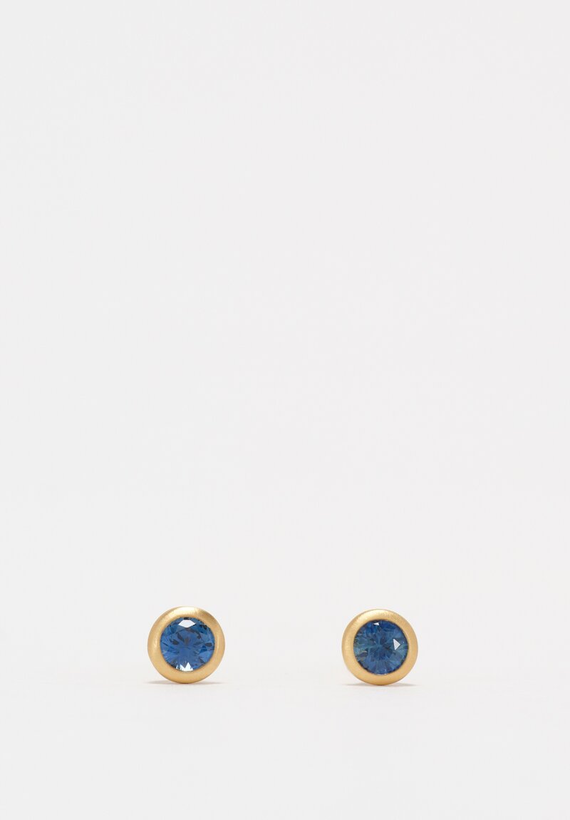 Kimberly Collins 18K Bezel Round Teal Sapphire Post Earrings 0.5cm