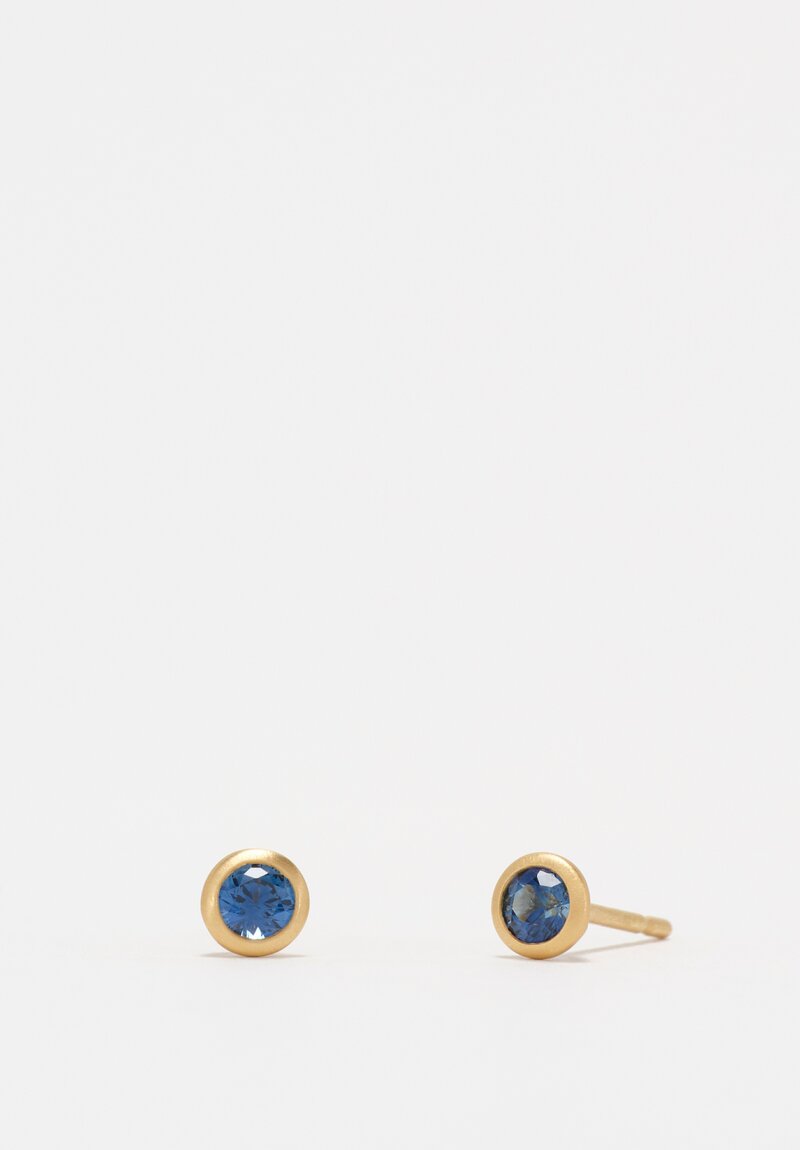 Kimberly Collins 18K Bezel Round Teal Sapphire Post Earrings 0.5cm