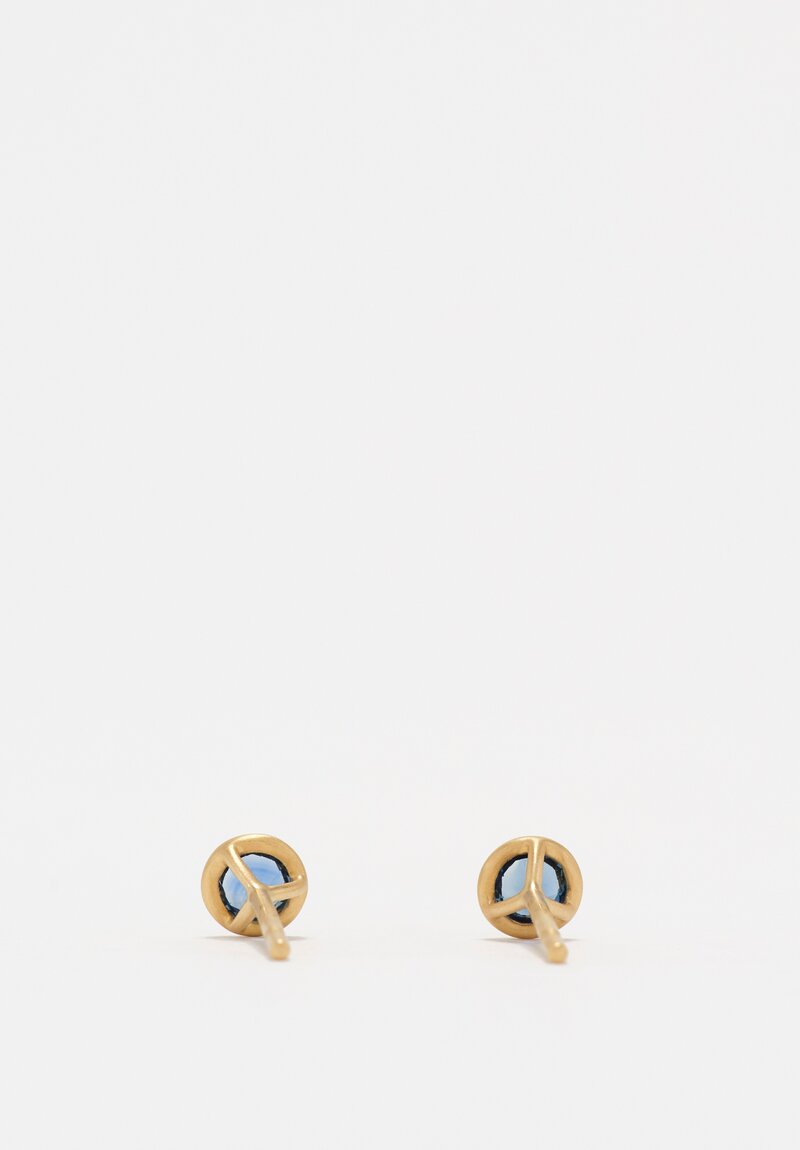 Kimberly Collins 18K Bezel Round Teal Sapphire Post Earrings 0.5cm