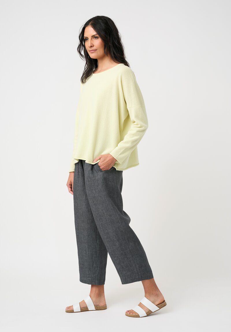Eskandar Cashmere Rolled Edge Rounded Bateau Neck Sweater in Citrine Yellow