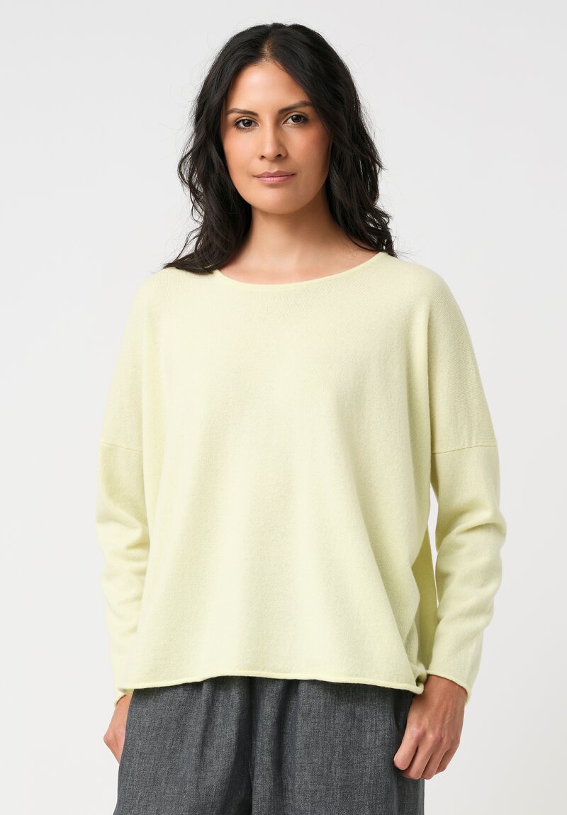 Eskandar Cashmere Rolled Edge Rounded Bateau Neck Sweater in Citrine Yellow