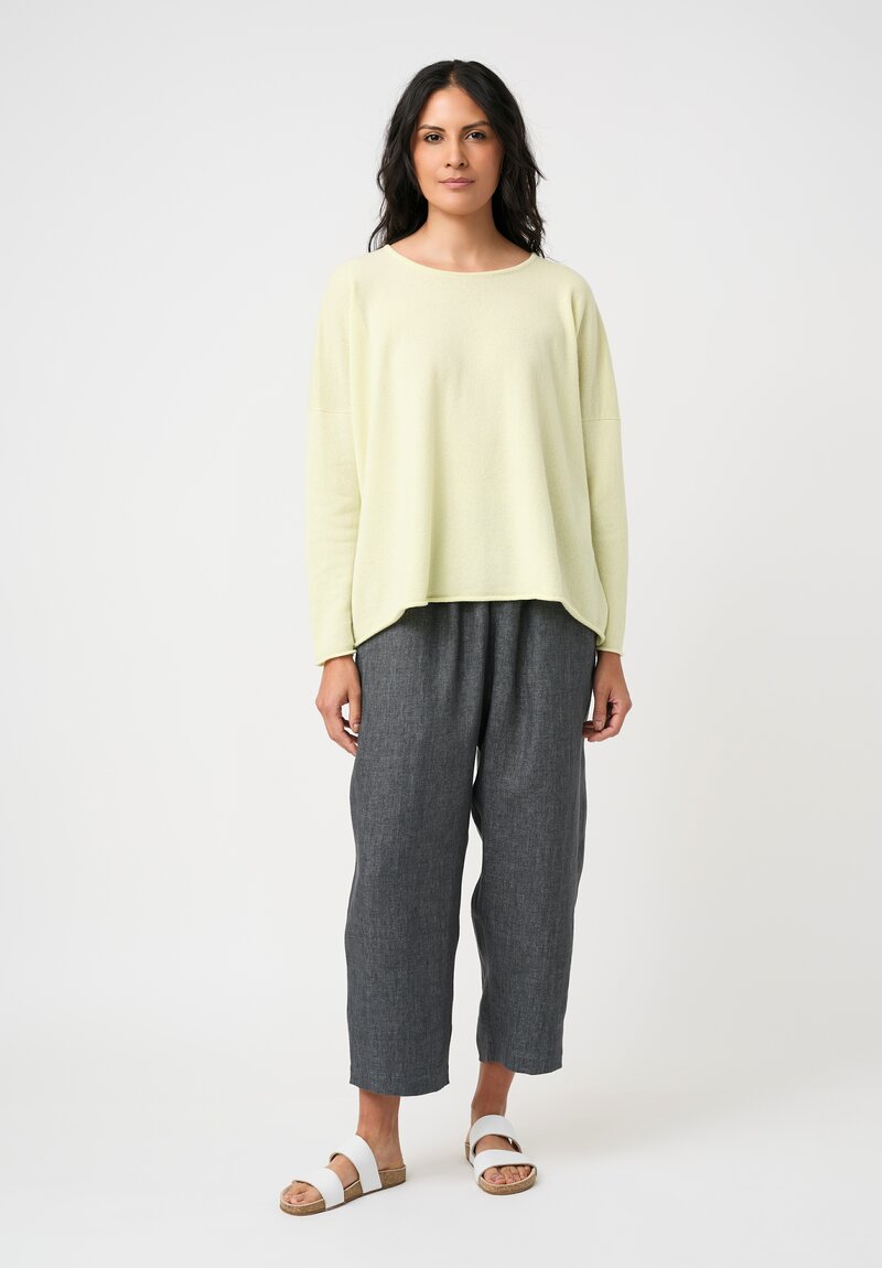 Eskandar Cashmere Rolled Edge Rounded Bateau Neck Sweater in Citrine Yellow
