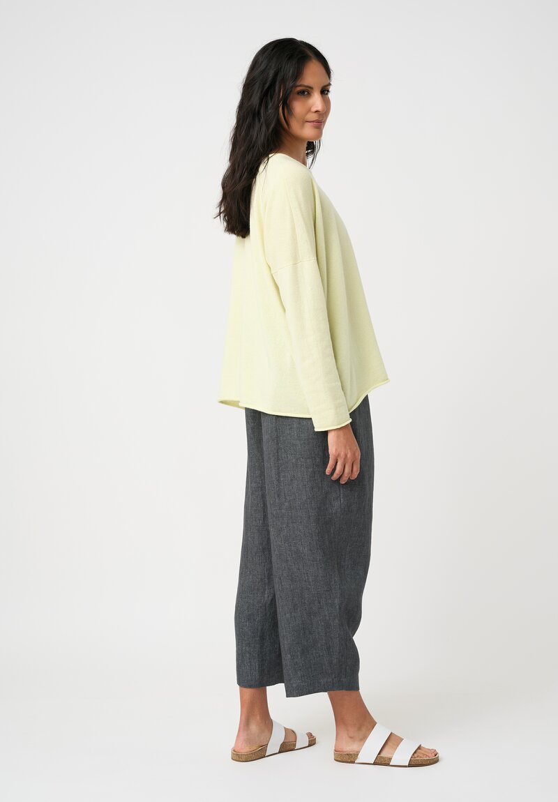 Eskandar Cashmere Rolled Edge Rounded Bateau Neck Sweater in Citrine Yellow