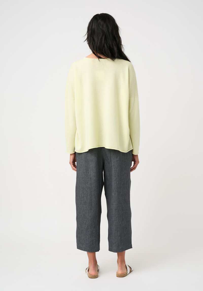 Eskandar Cashmere Rolled Edge Rounded Bateau Neck Sweater in Citrine Yellow