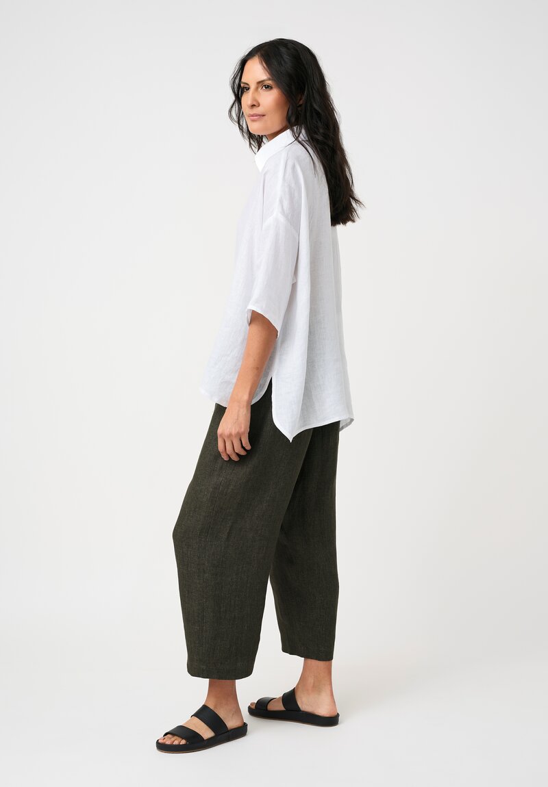 Eskandar Délavé Linen Pull-On Japanese Pants in Dark Olive Green