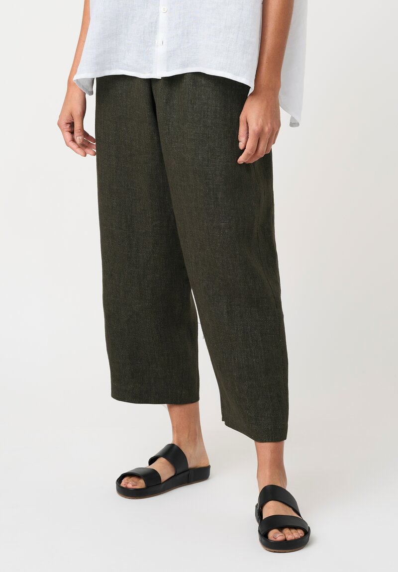 Eskandar Délavé Linen Pull-On Japanese Pants in Dark Olive Green