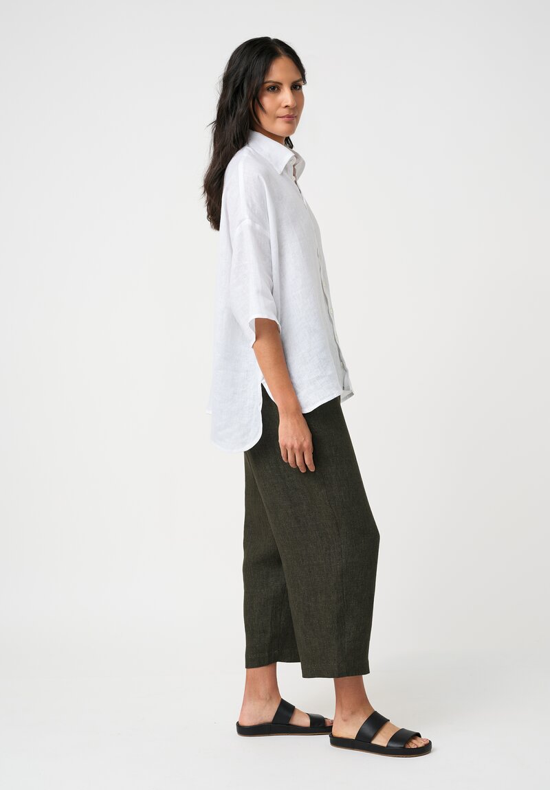 Eskandar Délavé Linen Pull-On Japanese Pants in Dark Olive Green