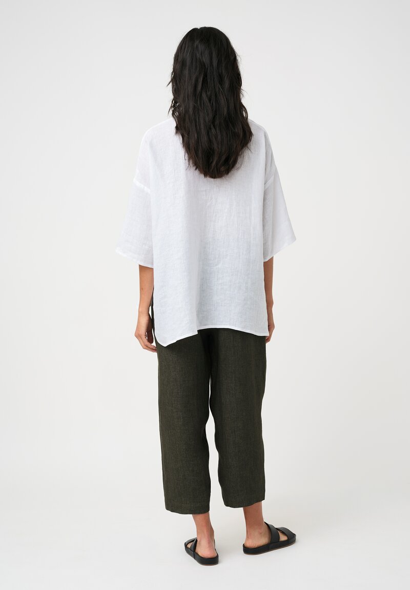 Eskandar Délavé Linen Pull-On Japanese Pants in Dark Olive Green