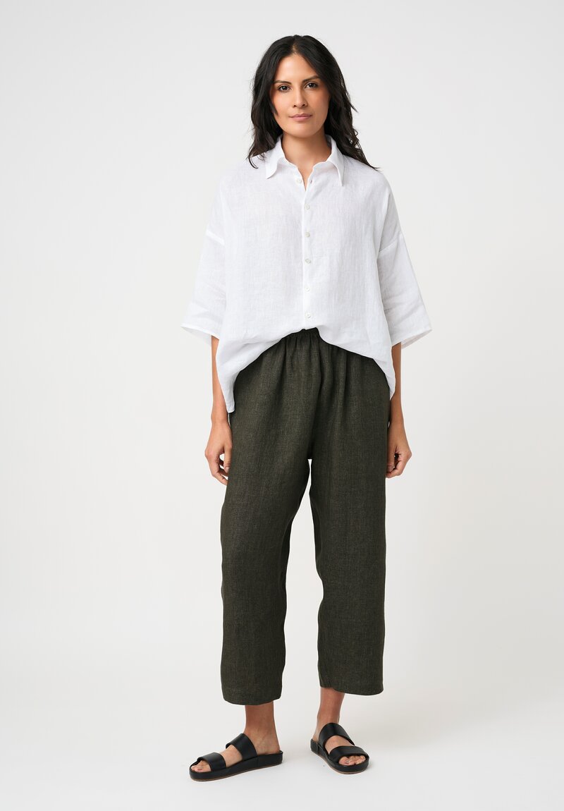 Eskandar Délavé Linen Pull-On Japanese Pants in Dark Olive Green