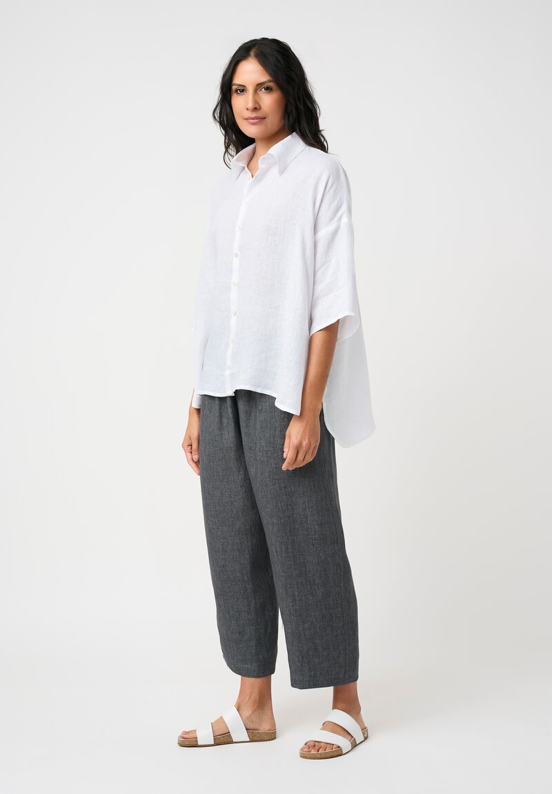 Eskandar Délavé Linen Pull-On Japanese Pants in Petrol Blue