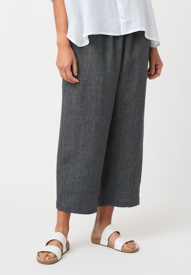 Eskandar Délavé Linen Pull-On Japanese Pants in Petrol Blue