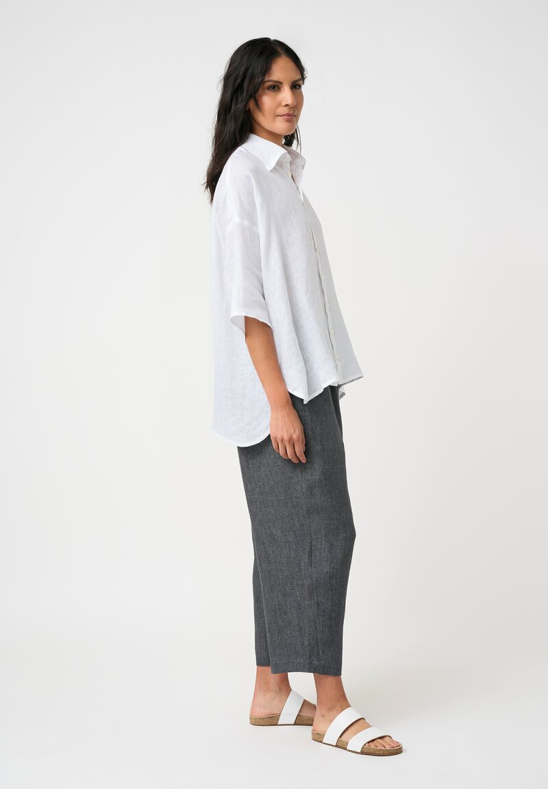 Eskandar Délavé Linen Pull-On Japanese Pants in Petrol Blue