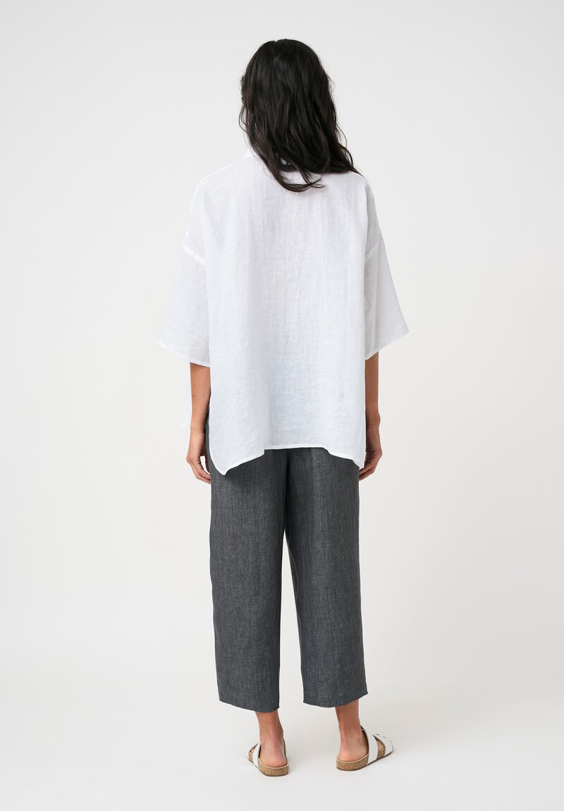 Eskandar Délavé Linen Pull-On Japanese Pants in Petrol Blue