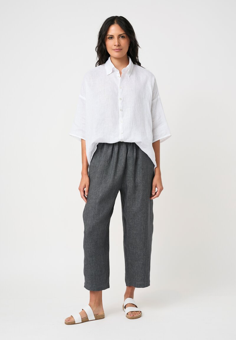 Eskandar Délavé Linen Pull-On Japanese Pants in Petrol Blue