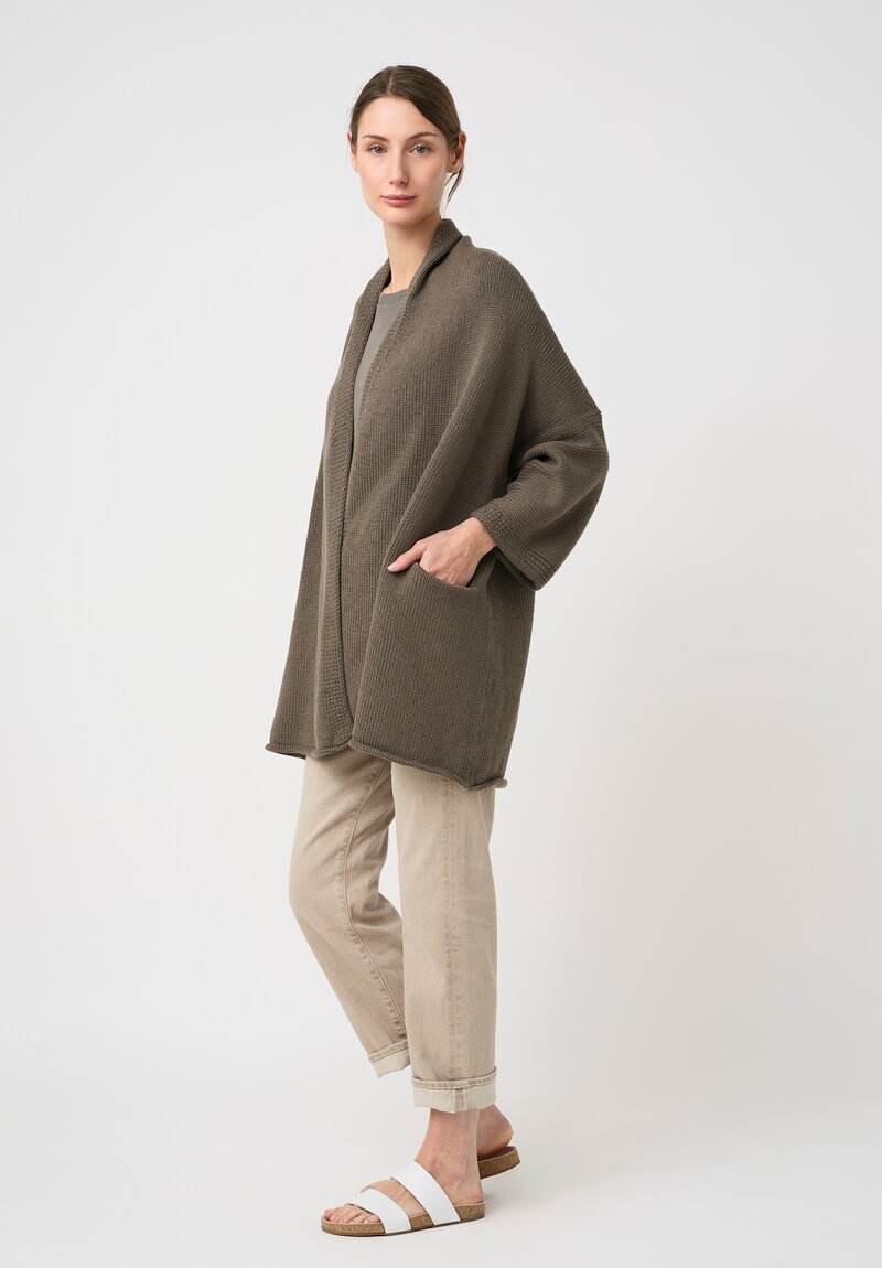 Lauren Manoogian Pima Cotton Hand-Knit Shawl Cardigan in Rock Grey