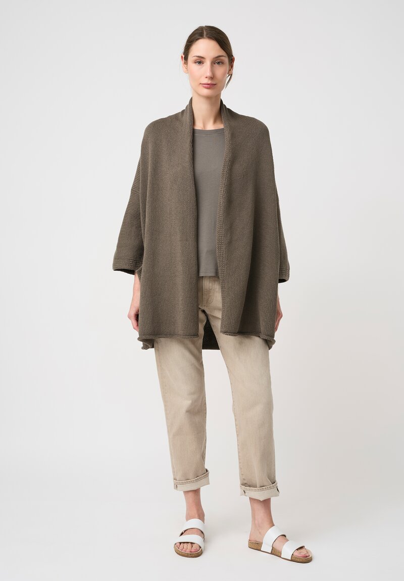 Lauren Manoogian Pima Cotton Hand-Knit Shawl Cardigan in Rock Grey