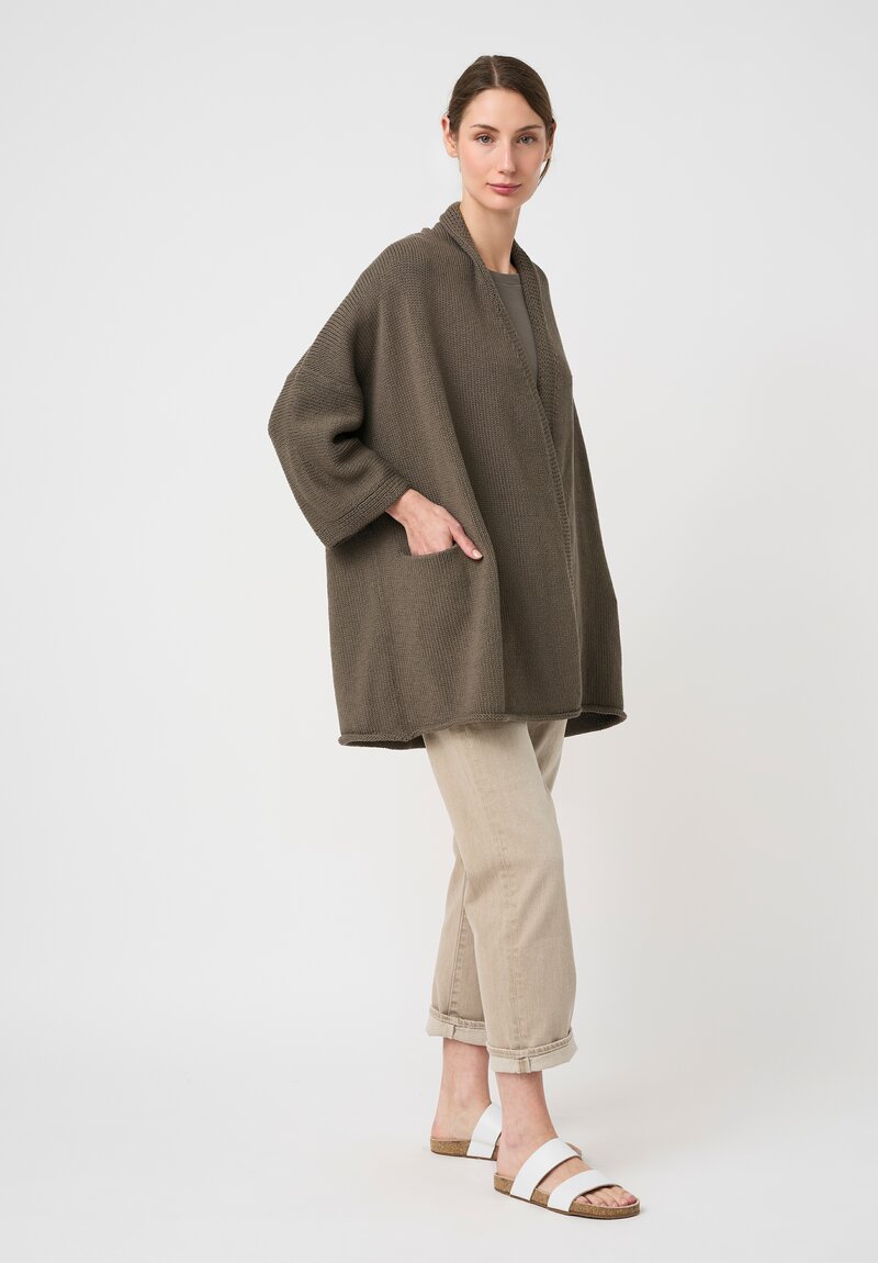 Lauren Manoogian Pima Cotton Hand-Knit Shawl Cardigan in Rock Grey