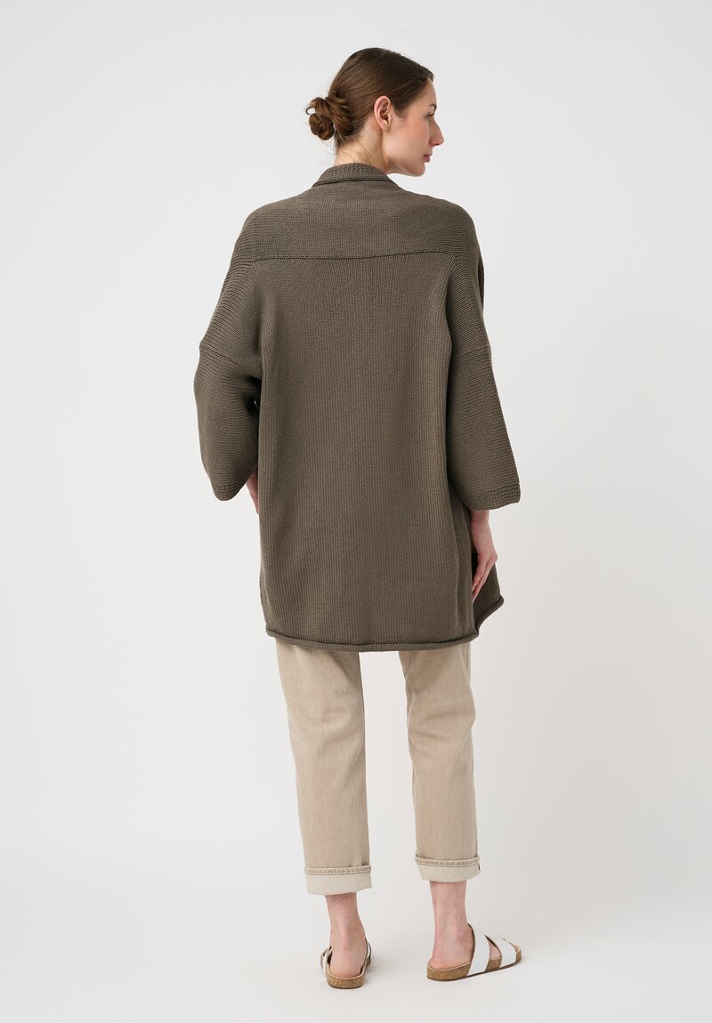 Lauren Manoogian Pima Cotton Hand-Knit Shawl Cardigan in Rock Grey