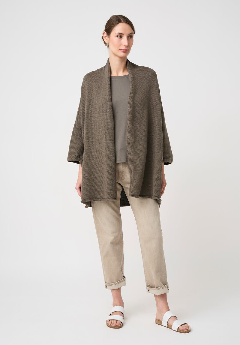 Lauren Manoogian Pima Cotton Hand-Knit Shawl Cardigan in Rock Grey