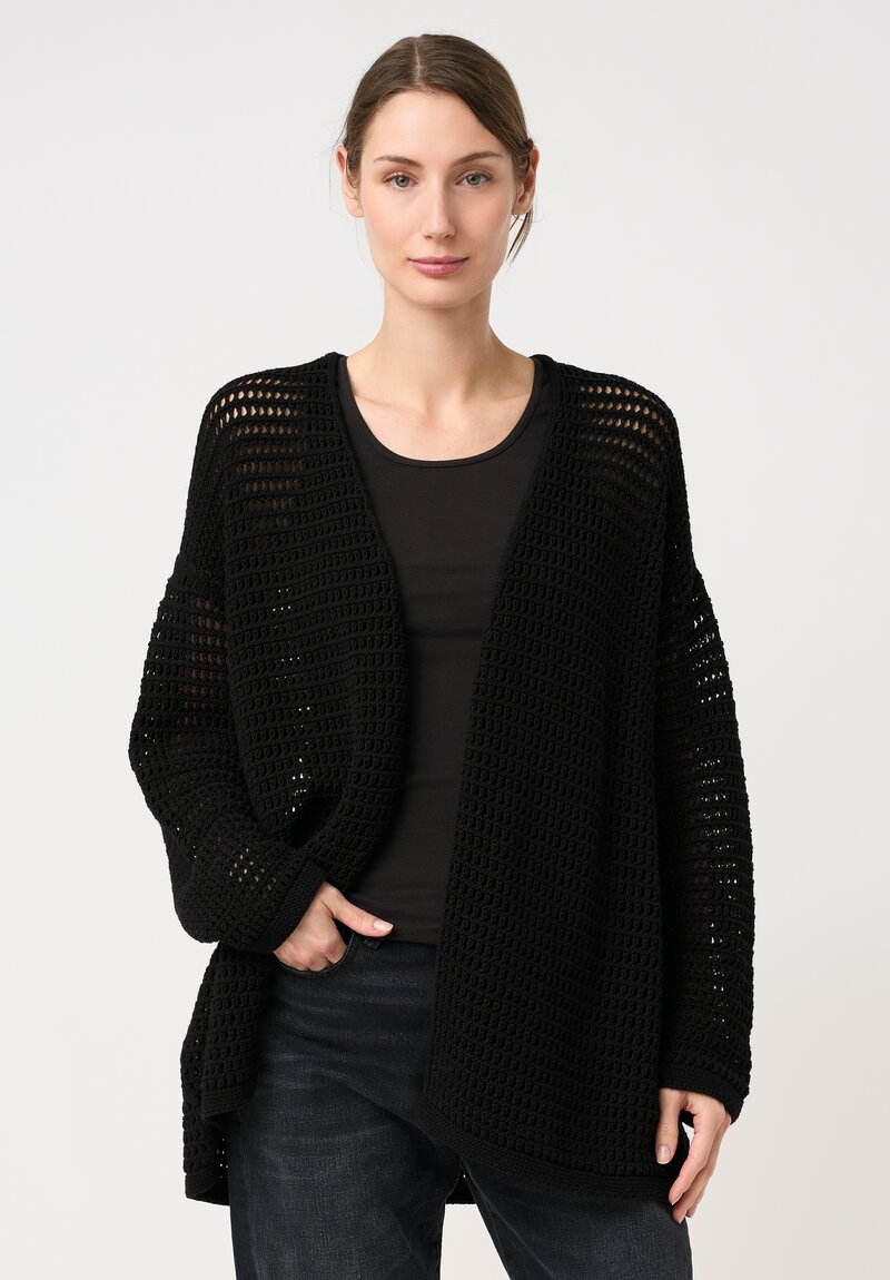 Lauren Manoogian Linen & Pima Cotton Hand-Knit Net Cardigan in Jet Black