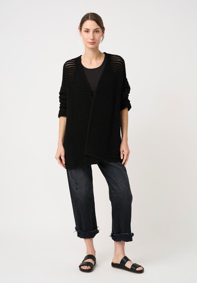 Lauren Manoogian Linen & Pima Cotton Hand-Knit Net Cardigan in Jet Black