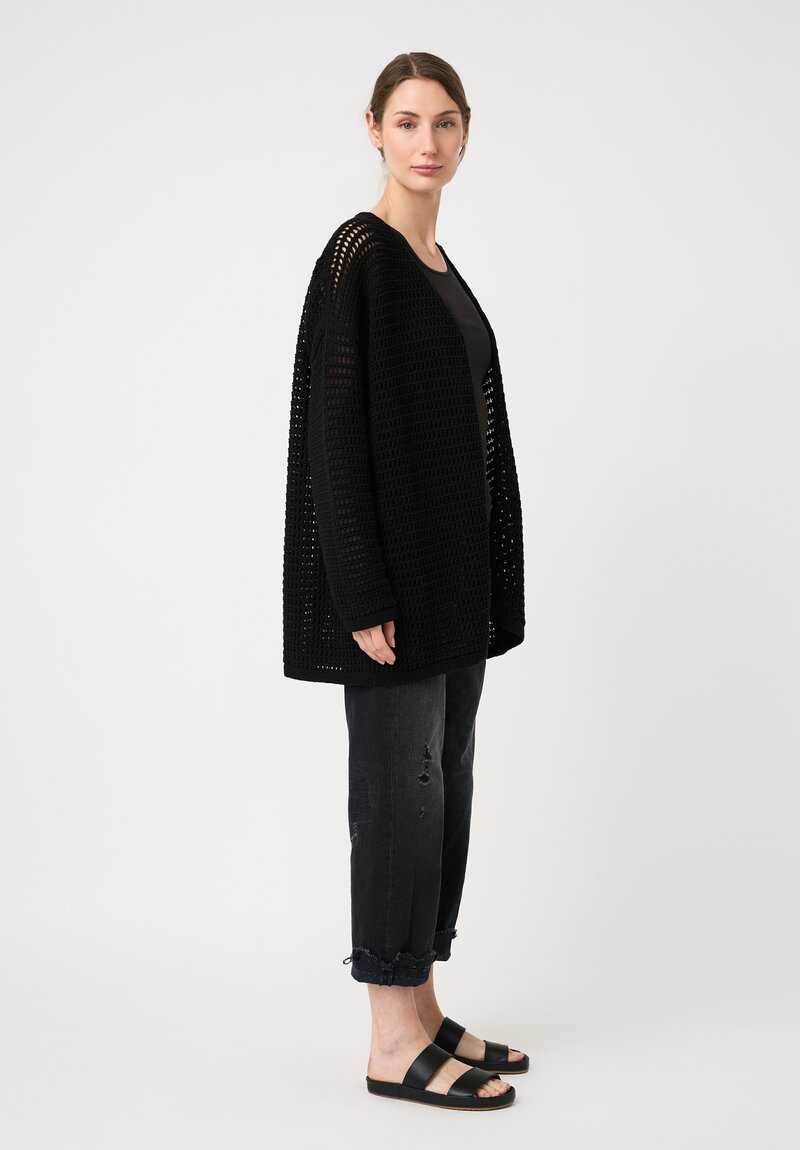 Lauren Manoogian Linen & Pima Cotton Hand-Knit Net Cardigan in Jet Black