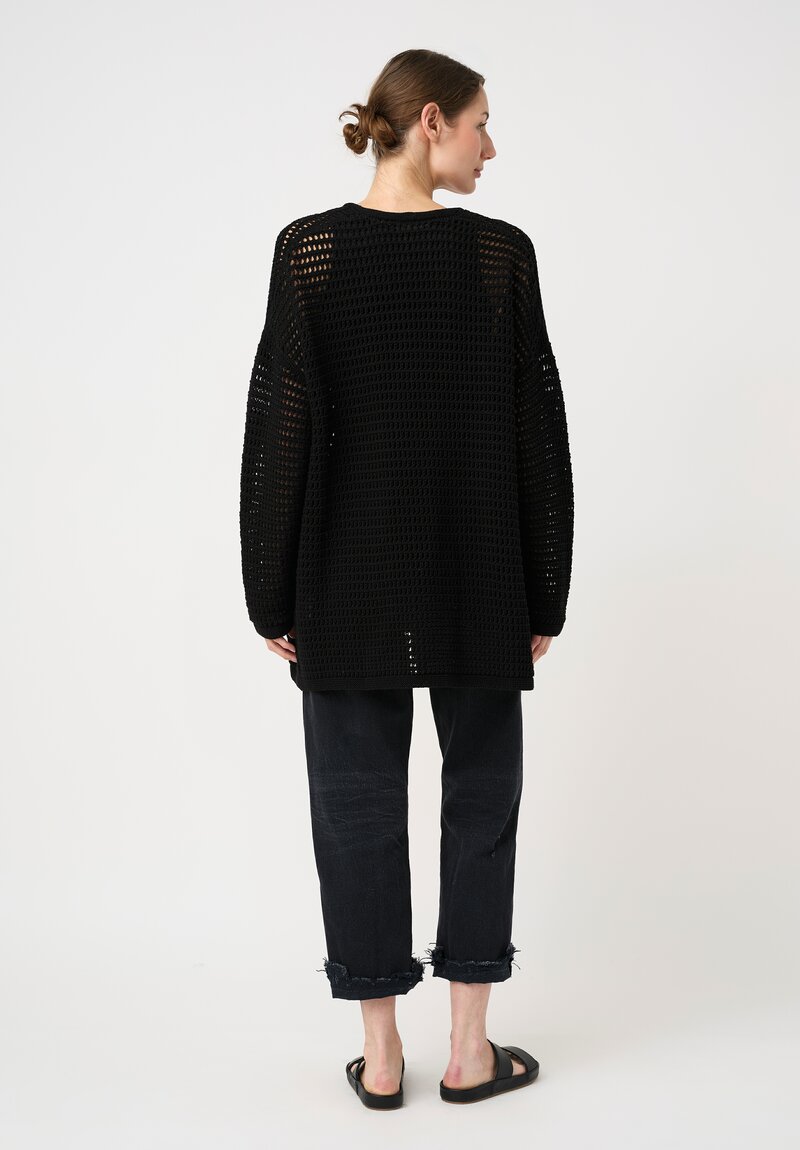 Lauren Manoogian Linen & Pima Cotton Hand-Knit Net Cardigan in Jet Black