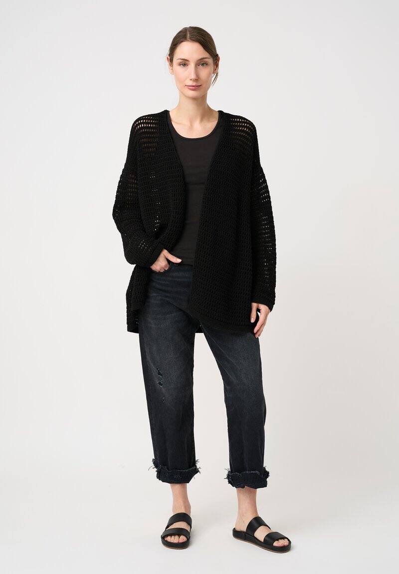 Lauren Manoogian Linen & Pima Cotton Hand-Knit Net Cardigan in Jet Black