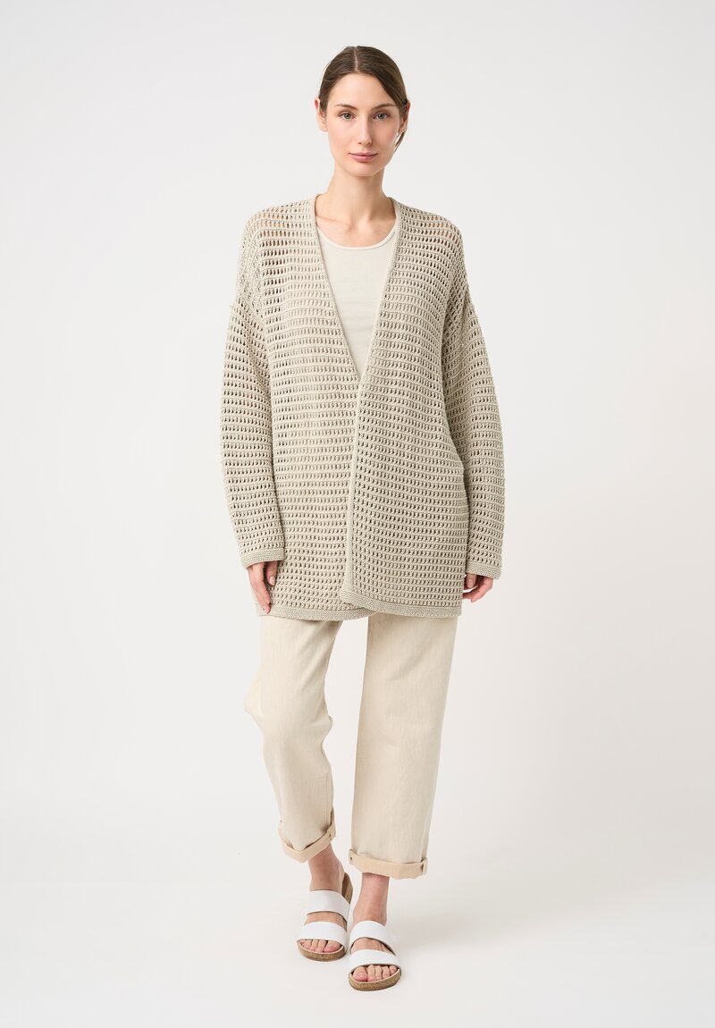 Lauren Manoogian Linen & Pima Cotton Hand-Knit Net Cardigan in Flax Natural
