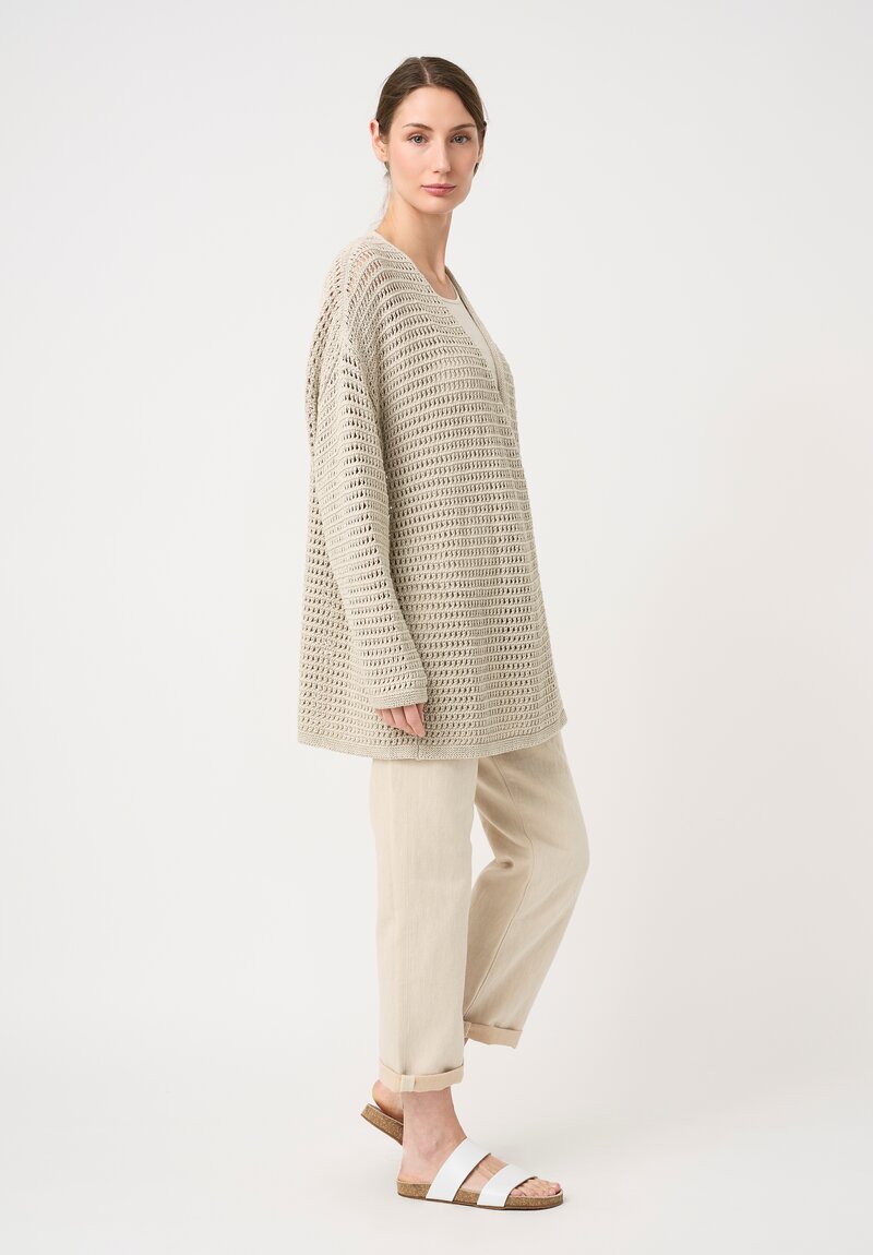 Lauren Manoogian Linen & Pima Cotton Hand-Knit Net Cardigan in Flax Natural